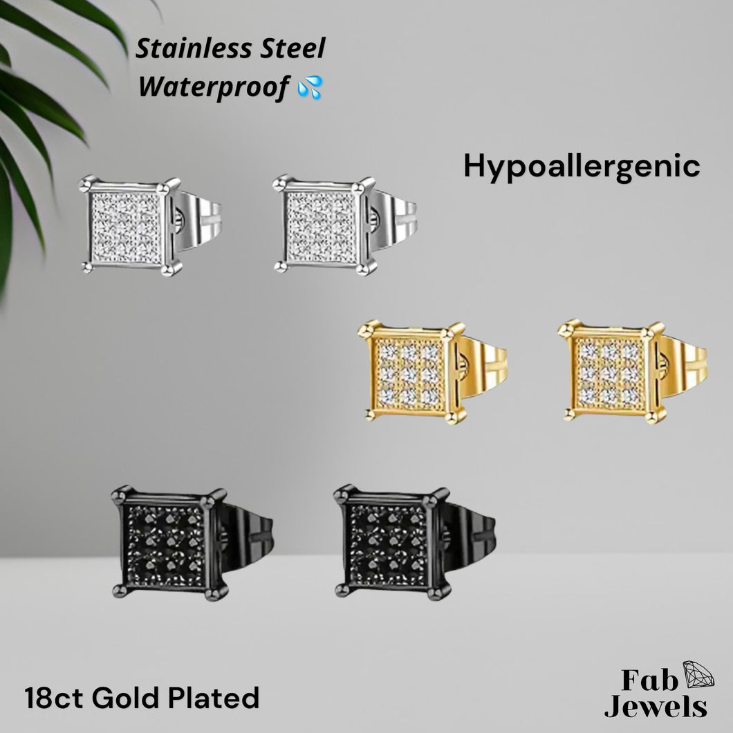 Stainless Steel Hypoallergenic Square Men’s Stud Earrings