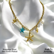 Load image into Gallery viewer, 18ct Gold Plated Stainless Steel Summer Necklace with  Seashell Starfish Conch Pearl Fish Charms