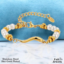Load image into Gallery viewer, Yellow Gold Plated Stainless Steel Horn Pearl Bracelet