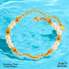 Load image into Gallery viewer, Yellow Gold Plated Stainless Steel Horn Pearl Bracelet