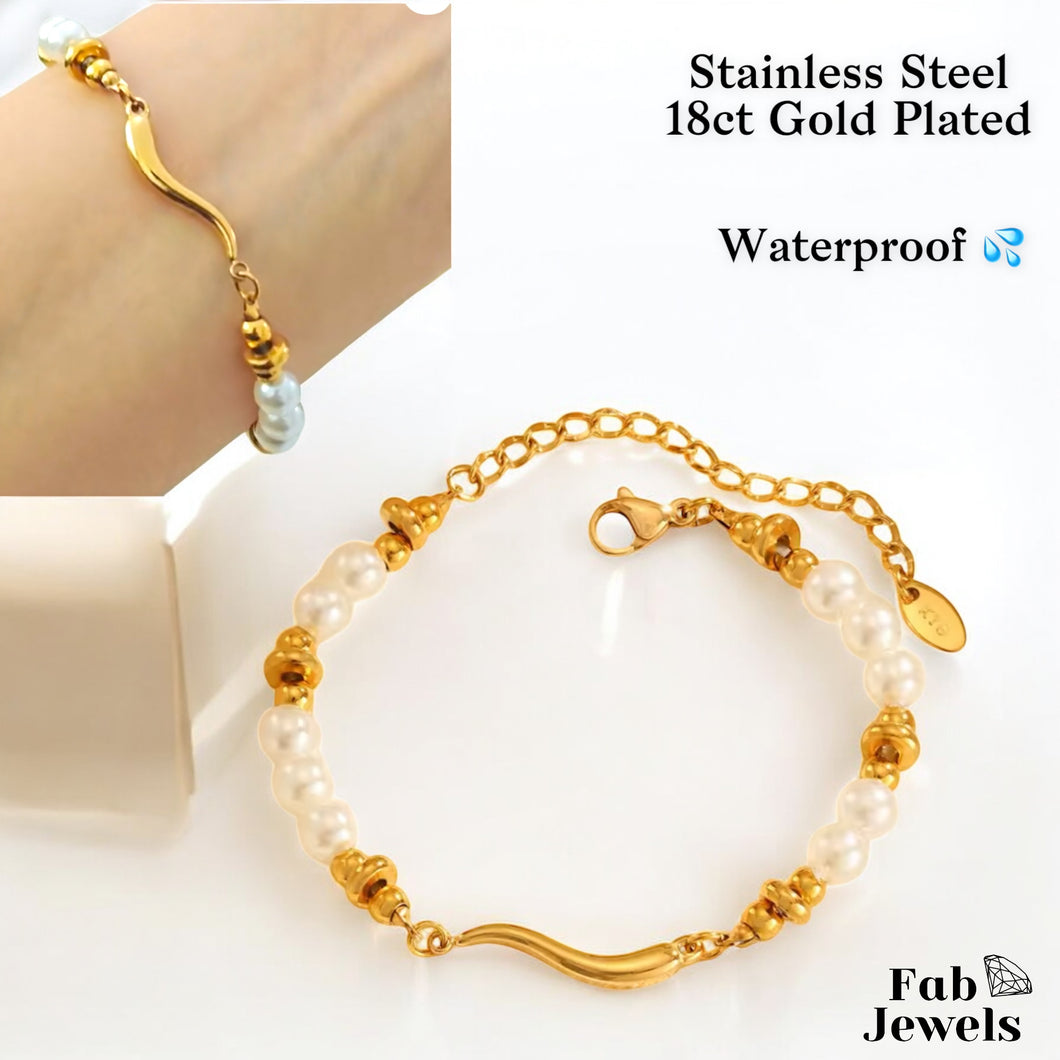 Yellow Gold Plated Stainless Steel Horn Pearl Bracelet