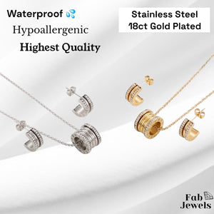 Stainless Steel 18ct Gold Plated Designer Style Set 2 Tone Necklace Matching Earrings