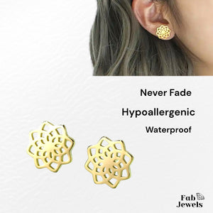 Stainless Steel Hypoallergenic Flower Stud Earrings Silver Yellow Gold