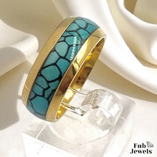Load image into Gallery viewer, Stainless Steel Yellow Gold Plated Turquoise Band Ring Waterproof