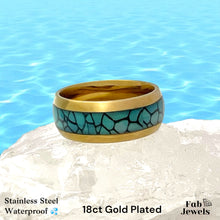Load image into Gallery viewer, Stainless Steel Yellow Gold Plated Turquoise Band Ring Waterproof