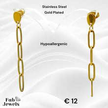 Load image into Gallery viewer, Hypoallergenic Yellow Gold Plated Stainless Steel Paperclip Chain Long Earrings