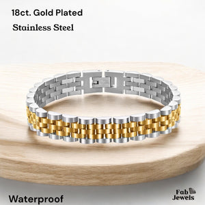 High Quality 18ct Gold Finish on Stainless Steel Mens Ladies Bracelet 2 Tone