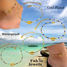 Load image into Gallery viewer, Gold Plated Stainless Steel Seashell Anklet Multi Colour Beaded Ankle Chain