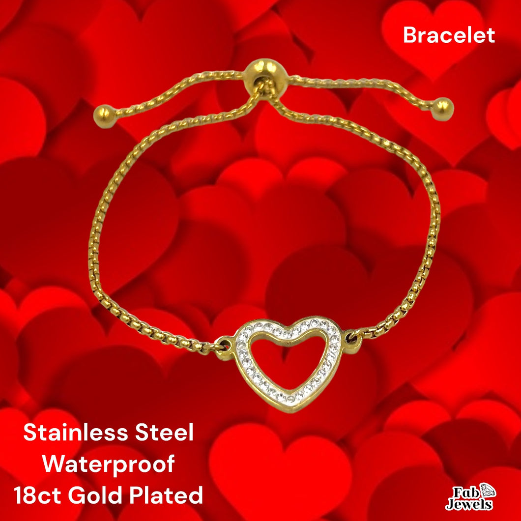 Stainless Steel Yellow/ White Gold Plated Heart Bracelet