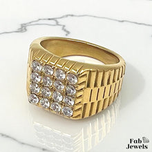 Load image into Gallery viewer, 18ct Gold Plated Stainless Steel Ring Waterproof Inlaid Cubic Zirconias