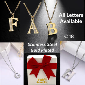 Stainless Steel 316L 18ct Yellow Gold Plated Necklace  with Letter Initial Pendant with Cubic Zirconia