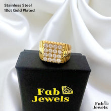 Load image into Gallery viewer, 18ct Gold Plated Stainless Steel Ring Waterproof Inlaid Cubic Zirconias