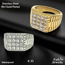 Load image into Gallery viewer, 18ct Gold Plated Stainless Steel Ring Waterproof Inlaid Cubic Zirconias