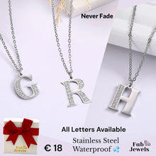 Load image into Gallery viewer, Stainless Steel 316L White Gold Plated Necklace  with Letter Initial Pendant with Cubic Zirconia