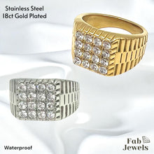 Load image into Gallery viewer, 18ct Gold Plated Stainless Steel Ring Waterproof Inlaid Cubic Zirconias