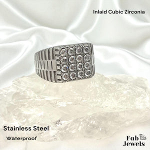 18ct Gold Plated Stainless Steel Ring Waterproof Inlaid Cubic Zirconias