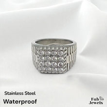 Load image into Gallery viewer, 18ct Gold Plated Stainless Steel Ring Waterproof Inlaid Cubic Zirconias