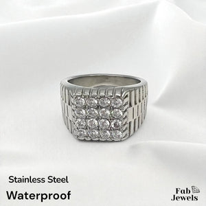 18ct Gold Plated Stainless Steel Ring Waterproof Inlaid Cubic Zirconias