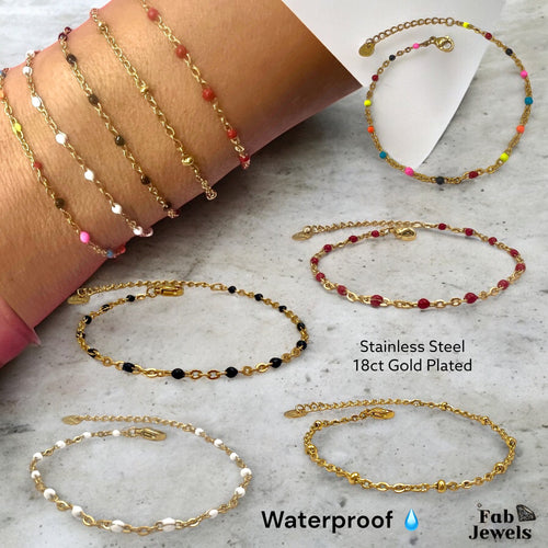 Multi Colour Gold Plated Stainless Steel Waterproof Beaded Bracelet