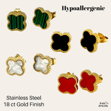 Load image into Gallery viewer, Stainless Steel 316L 18ct Gold Finish Clover Earrings
