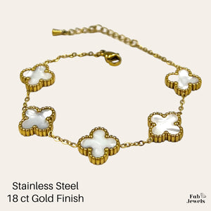 Stainless Steel 316L 18ct Gold Finish 5 Clover Double Sided Bracelet