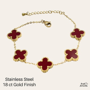 Stainless Steel 316L 18ct Gold Finish 5 Clover Double Sided Bracelet