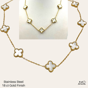 Stainless Steel 316L 18ct Gold Finish 7 Clover Double Sided Necklace