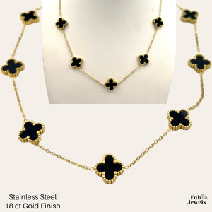 Stainless Steel 316L 18ct Gold Finish 7 Clover Double Sided Necklace