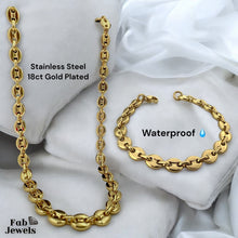 Load image into Gallery viewer, 18ct Gold Plated Stainless Steel 7mm Coffee Bean Chain Set Necklace and Matching Bracelet