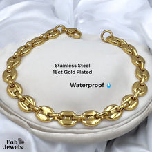 Load image into Gallery viewer, 18ct Gold Plated Stainless Steel 7mm Coffee Bean Chain Set Necklace and Matching Bracelet