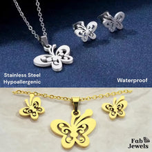 Load image into Gallery viewer, Stainless Steel Butterfly Set Hypoallergenic Earrings and Necklace