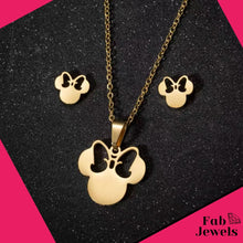 Load image into Gallery viewer, Stainless Steel Minnie Mouse Set Hypoallergenic Earrings and Necklace