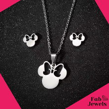 Load image into Gallery viewer, Stainless Steel Minnie Mouse Set Hypoallergenic Earrings and Necklace