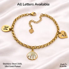 Load image into Gallery viewer, Stainless Steel Yellow Gold Plated MUM heart Personalised Initial Charm Bracelet with Shell