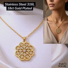 Load image into Gallery viewer, 18ct Gold Plated Stainless Steel Lace Flower Necklace with Crystals