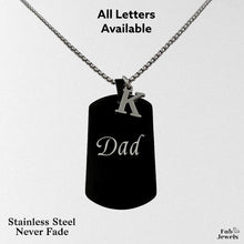 Load image into Gallery viewer, Stainless Steel Yellow Gold Black Engraved Dad Dog Tag Pendant and Initial with Necklace