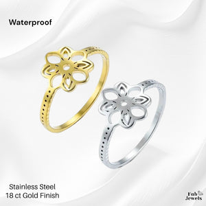 Yellow Gold Plated Silver Stainless Steel Flower Ring