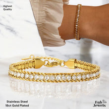 Load image into Gallery viewer, Stainless Steel Yellow Gold Highest Quality Tennis Bracelet with Sparking Crystals