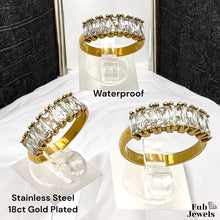 Load image into Gallery viewer, Stainless Steel 18ct Gold Plated Inlaid Cubic Zirconia Waterproof Half Eternity Ring