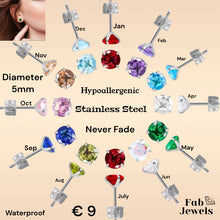 Load image into Gallery viewer, Stainless Steel Hypoallergenic Stud Birthstone Earrings