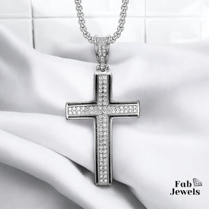 18ct Gold Plated Cross Pendant with Cubic Zirconia Stainless Steel Necklace