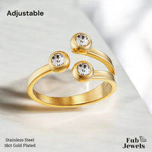 Load image into Gallery viewer, 18ct Gold Plated on Stainless Steel Adjustable Ring Waterproof with Cubic Zirconia