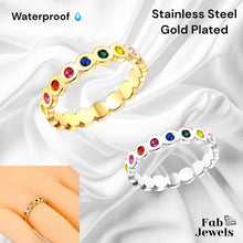 Load image into Gallery viewer, Stainless Steel 18ct Gold Plated Inlaid Multicolour Cubic Zirconia Waterproof Eternity Ring