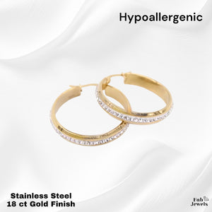 Stainless Steel Hypoallergenic Gold Plated Hoop Earrings with Sparkling Crystals