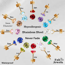 Load image into Gallery viewer, 18ct Gold Finish on Stainless Steel Hypoallergenic Stud Birthstone Earrings