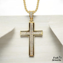 Load image into Gallery viewer, 18ct Gold Plated Cross Pendant with Cubic Zirconia Stainless Steel Necklace