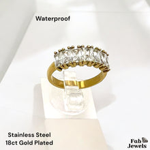 Load image into Gallery viewer, Stainless Steel 18ct Gold Plated Inlaid Cubic Zirconia Waterproof Half Eternity Ring