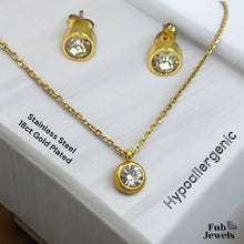 Load image into Gallery viewer, Stainless Steel Yellow Gold Plated Set Necklace with Pendant and Matching Earrings with