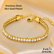 Load image into Gallery viewer, Stainless Steel Yellow Gold Highest Quality Tennis Bracelet with Sparking Crystals