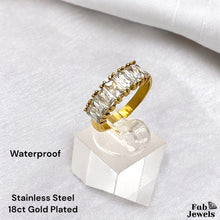 Load image into Gallery viewer, Stainless Steel 18ct Gold Plated Inlaid Cubic Zirconia Waterproof Half Eternity Ring